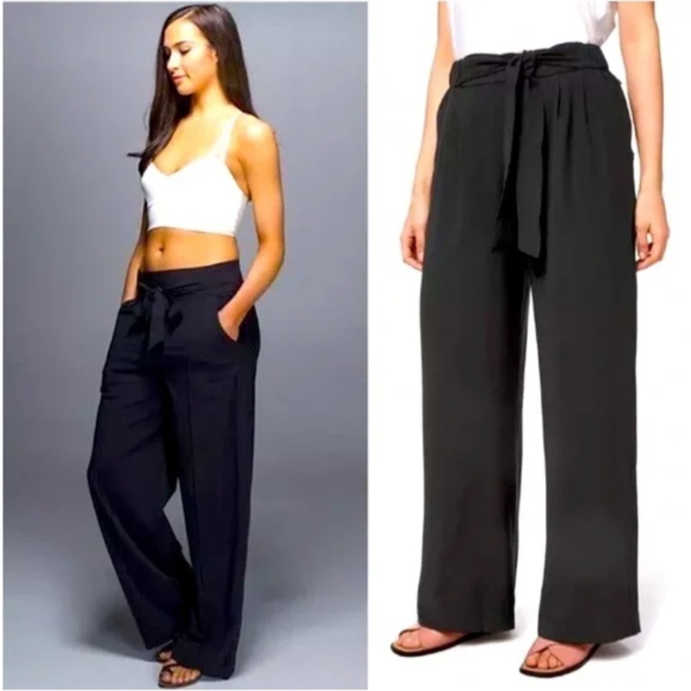 Lululemon Noir Career Wide Leg Tie Waist Career Office Black Pant 2